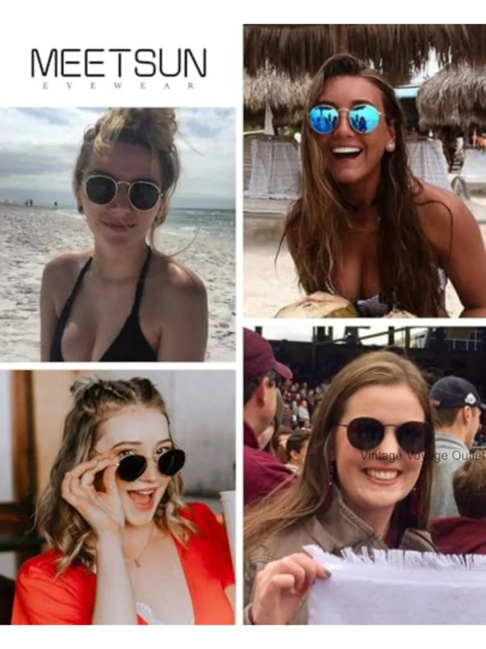 Round Polarized Sunglasses for Women Men Metal Frame UV Protection